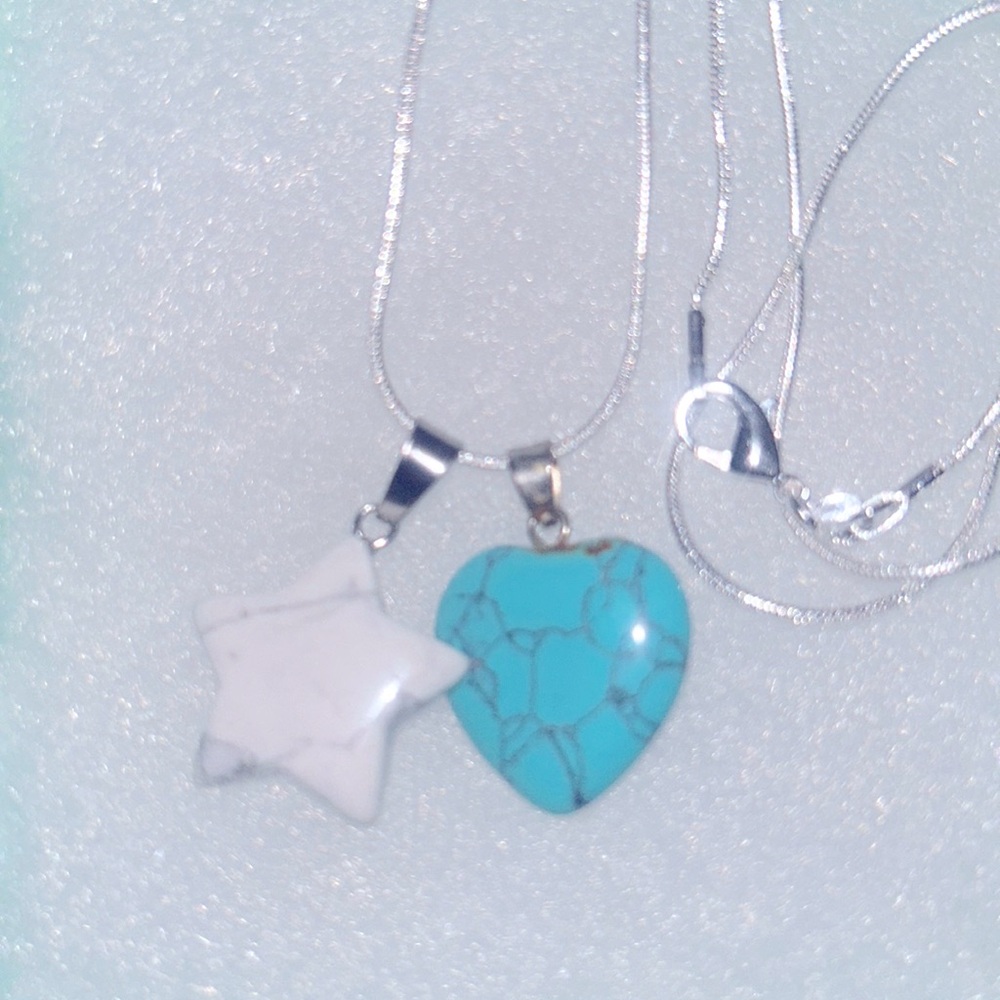 Boho Turquoise Heart ❤️ and Howlite Crystal Star ⭐️ Sterling Silver 30” N… - Picture 5 of 6